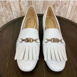 Michael Kors Charlton Leather Heeled Fringe Loafers Size 9 Women
